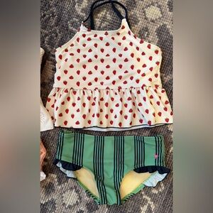 Pink Chicken Polka Dot and Striped Kids Swim Set